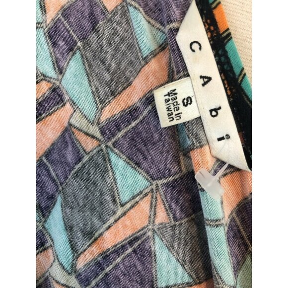 Cabi Small Long Sleeve Shirt Faux‎ wrap ruched Gathered Front Geometric Colorful - Picture 3 of 9